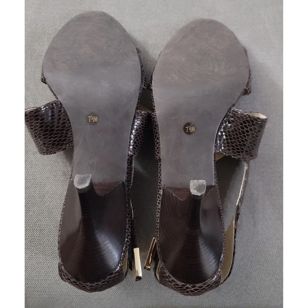 Michael Kors Beverly Brown Genuine Snake‎ Skin Sandals Heels Size 7.5 M